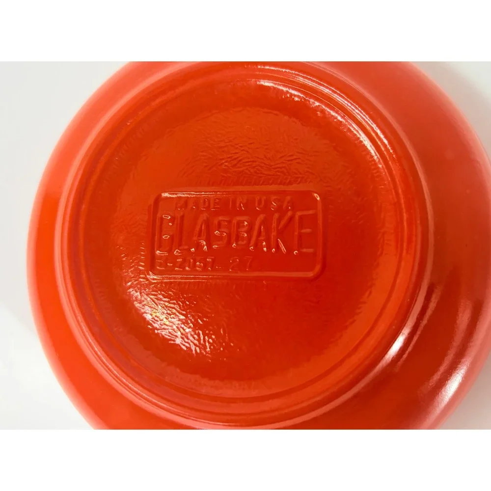 Vintage Glasbake Orange Milk Glass Soup Chili Bowl‎ with Handle J-2057-27 USA